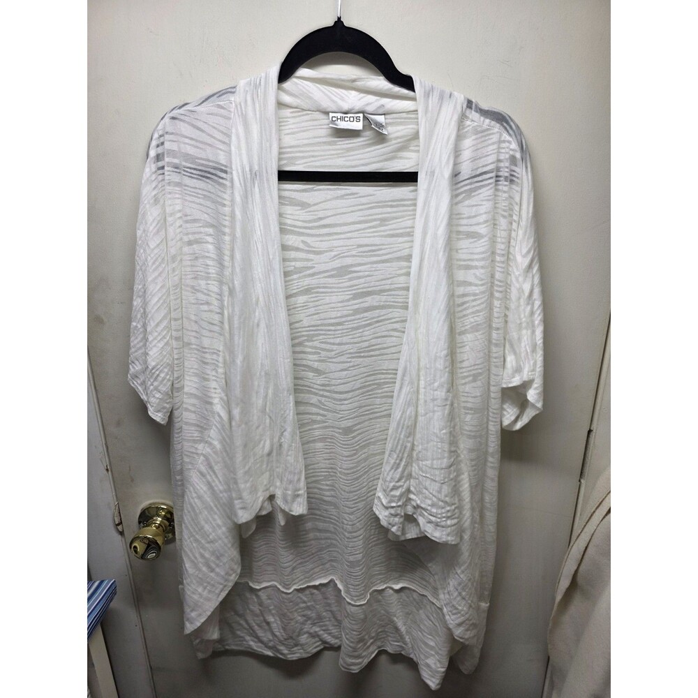 Chico’s White Asymmetrical Cardigan Top Cotton Blend Soft Chicos 3 Size Large/16